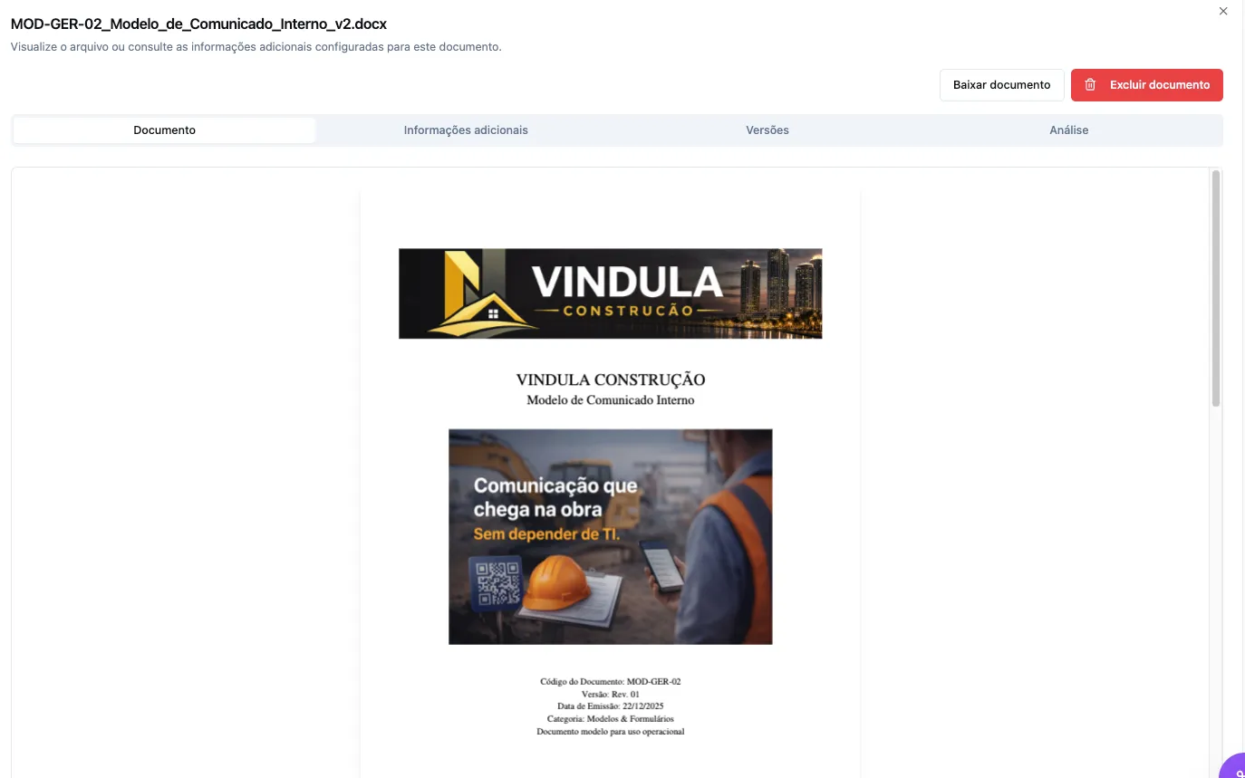 Pré-visualização de documento oficial no Vindula para contexto de saúde